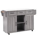 Stylish Kitchen Trolley with Foldable Wood-Grain Countertop, Versatile Buffet with Interchangeable Wheels, 139L x 46W x 91H cm, Gray
