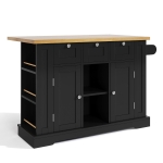 Versatile Kitchen Island with 3 Drawers and 2‑Door Cupboards, Practical Trolley with Extendable Worktop, 132L x 70W x 87H cm, Natural+Black