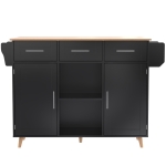 Stylish Kitchen Trolley with Foldable Wood-Grain Countertop, Versatile Buffet with Interchangeable Wheels, 139L x 46W x 91H cm, Black+Natural