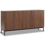 Mid-Century Sideboard with 3D Wave Design and Steel Legs, Versatile Cabinet with 3 Doors, Adjustable Shelves, 150L x 40W x 80H cm, Natural