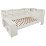 Practical Platform Bed with USB, Type-C Charging Ports and Bookcase, L-Shaped Bed with Triple-Side Storage, 234L x 116W x 90H cm, White