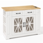 Mobile Kitchen Island with Foldable Tabletop and Sockets, Storage Buffet with Adjustable Shelves, 120L x 65W x 92H cm, White+Natural