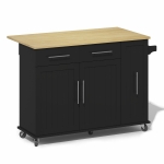 Sleek Kitchen Trolley with Drop Leaf and Pull-Out Organiser, Mobile Kitchen Island with Lockable Castors, 120L x 40W x 90H cm, Black+Natural