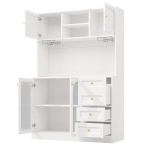 Modern Sideboard with App-Controlled LED, Snack Rack and Drink Holders, Spacious Buffet with Anti-Tip Fixings, 120L x 40W x 188H cm, White