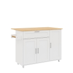 Mobile Kitchen Island with Foldable Oak-Look Worktop, Multi-purpose Trolley with Sliding Drawer, 132.5L x 44W x 90H cm, White+Natural