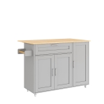 Versatile Kitchen Island with Foldable Worktop, Adjustable Shelves, Multifunctional Cabinet for Dining Areas, 132.5L x 44W x 90H cm, Gray