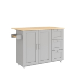 Versatile Kitchen Island with 3 Drawers and 2-Door Cabinet, Space-Saving Rolling Trolley with Foldable Worktop, 135L x 70W x 90H cm, Grey