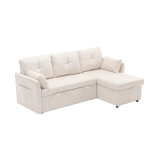 L-Shaped Convertible Sectional Sleeper Sofa with Pull Out Bed, 3-In-1 Convertible Sofa with High Storage Chaise, 206L x 130W x 88H cm, Beige