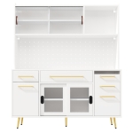 Trendy Sideboard with App-Controlled LED and MDF Pegboard, Tall Storage Cabinet with Sliding Door, 45L x 39W x 171H cm, White