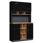Stylish Kitchen Cabinet with 3 Smooth-Sliding Drawers, Versatile Sideboard with Adjustable Shelves, 105L x 45W x 185H cm, Black+Natural