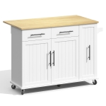 Sleek Kitchen Trolley with Drop Leaf and Pull-Out Organiser, Mobile Kitchen Island with Lockable Castors, 120L x 40W x 90H cm, White+Natural