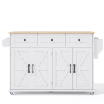 Practical Kitchen Island with 3 Drawers, Door-Mounted Shelf, Trendy Cart with Foldable Countertop, 140L x 70W x 90.5H cm, White+Natural