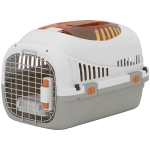 PawHut Transportbox voor kat en miniatuurhonden tot 4 kg, hondenbox met dakopening en voerbak, 49x32x31 cm, lichtgrijs