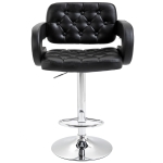 HOMCOM Hoker barowy, regulowany, obrotowy 360°, z metalowym stelażem, oparciem, podnóżkiem, 61x50x93-113 cm, czarny
