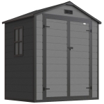 Outsunny 6'x4.5' Garden Storage Shed, Lockable Garden Shed with Double Doors, Window, Vent and Plastic Roof, Dark Grey