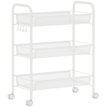 HOMCOM Carrito de 3 niveles con cestas, carrito con ruedas, carro de almacenamiento rodante 45 x 26,5 x 63 cm blanco
