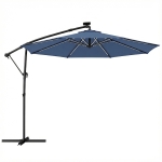 Outsunny 3 m Garden Cantilever Parasol with LED Solar Light, Round Overhanging Umbrella with 360° Rotation, Cover, Navy Blue