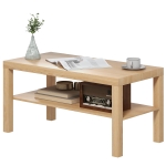 HOMCOM Table basse de salon, table d'appoint rectangulaire à 2 niveaux avec étagère de rangement, 90x45x44,5cm, bois naturel