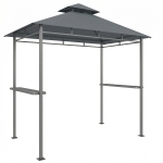 Outsunny Pérgola para Churrasco 2,4x1,4 m Cobertura Resistente ao Vento com Telhado Duplo Abertura de Ventilação e Prateleiras Laterais