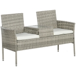 Outsunny Banco de Jardim em Resina Trançada 2 Lugares com Mesa e Almofadas 135x64x81 cm para Varanda e Terraço Preto