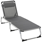 Outsunny Șezlong Pliabil cu Tetieră și Spătar Reglabil din Aluminiu 60x165x76cm Gri