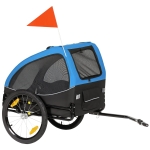 PawHut Reboque Dobrável para Cães com Refletores Janelas em Malha Rodas Porta Bandeira de Segurança para Cães até 20 kg 138x70x89 cm Azul