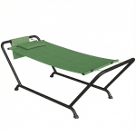 Outsunny Rede de Jardim com Suporte Bolso Lateral e Apoio de Cabeça em Metal e Poliéster 237x90x92 cm Verde Escuro