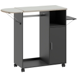 HOMCOM Mueble para Planchar con Superficie de Apoyo Efecto Lino, 3 Estantes tipo Cubo y Guía, 127x42.5x99 cm, Negro