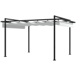 Outsunny Pérgola 3x4 Pérgola de Jardim com Teto Retrátil de Poliéster e 12 Orifícios de Drenagem Branco