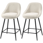 HOMCOM Lot de 2 tabourets de bar en tissu velours côtelé, chaises de bar avec dossier courbé, repose-pieds, 49x52x88cm, crème