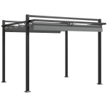 Outsunny 3 x 3(m) Retractable Pergola, Garden Gazebo Shelter with Aluminium Frame, for Grill, Patio, Deck, Dark Grey
