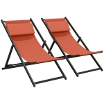 Outsunny Lote de 2 tumbonas, tumbona plegable con reposacabezas en textilene reclinable 60 x 100 x 85 cm, rojo ladrillo