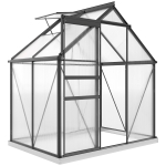 Outsunny Invernadero de Policarbonato y Aluminio con Puerta Batiente y Ventana de Techo, 192.5x131x200 cm, Gris