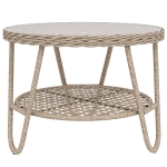 Outsunny Bijzettafel van polyrattan, tweelaagse koffietafel met opbergruimte, glazen tafelblad, verstelbare voetjes, 65 x 65 x 50 cm, geel