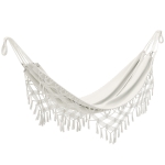 Outsunny Hamaca Exterior Bohemia, Hamaca de jardín Colgante con Flecos y Bolsa de Transporte extra grande 288 x 150 cm, Beige