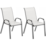 Outsunny Set 2 Sillas de Jardín Apilables con Reposabrazos Curvos, en Acero y Tejido Transpirable, 54x71x93 cm, Gris Claro