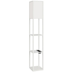 HOMCOM Lámpara de Pie con Estantes, Luz Regulable, Interruptor de Pedal y Puertos USB, Blanco