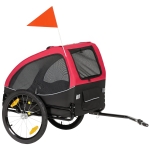 PawHut Remolque plegable para perros con reflectores ventanas de malla ruedas puerta bandera de seguridad para perros hasta 20 kg 138x70x89 cm Rojo