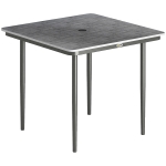 Outsunny Garden Dining Table for 4, 85 cm Square Outdoor Table with Umbrella Hole, Faux Wood Top, Metal Legs, Dark Grey