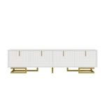 Mobile TV moderno con maniglie e gambe dorate, piedini regolabili, 160x38x44.5 cm, Bianco