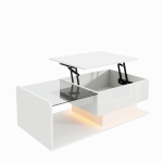 Tavolino da salotto regolabile in altezza, con piano in vetro e striscia LED, 100x50x33-47.5 cm, Bianco