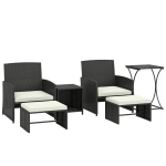 Outsunny 6 Piece Rattan Garden Furniture, Space-Saving Patio Furniture Set with Nesting Tables, Chairs, Stools, Cushions, Black