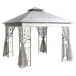 Outsunny Pabellón con doble techo, 3x3 m impermeable, estable, resistente al invierno, pabellón de jardín con mosquitera, Gris claro