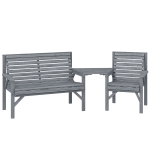Outsunny Wooden Garden Furniture Set with Parasol Hole, 1 Chair, 1 Bench and Detachable Table, Grey Embossed Finish