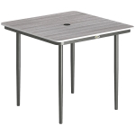Outsunny Garden Dining Table for 4, 85 cm Square Outdoor Table with Umbrella Hole, Faux Wood Top, Metal Legs, Light Grey