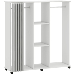 HOMCOM Armario ropero Mueble de almacenamiento móvil 6 ruedas 120L x 40l x 128H cm en madera blanca