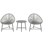 Outsunny Set de muebles de jardín de 3 piezas, 2 sillas de rattan sintético, 1 mesa con tablero de vidrio, armazón de acero, mobiliario exterior, Gris