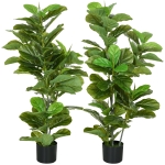 HOMCOM, Set de 2 plante artificiale Ficus Lyrata, arbori artificiali cu ghiveci inclus, înălțime 110 cm, verde