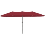 Outsunny Parasol de jardin extérieur, parasol double rectangulaire 4 x 2,2 x 2,3m avec ouverture fermeture manivelle rouge vineux