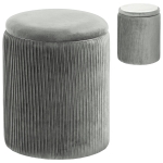HOMCOM Storage Ottoman Modern Velvet Round Foot Stool for Living Room Bedroom 45 cm Grey